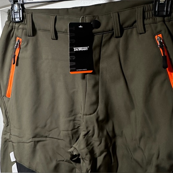 TACVASEN Men's Snow/Outdoor Fleece Lining Soft Shell Pants Green/Grey Sz 30 New - Picture 4 of 9